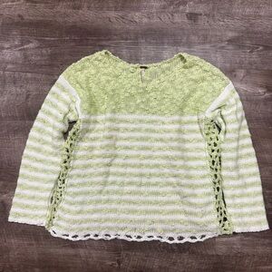 Free People Green Striped Knit Sweater Size Small